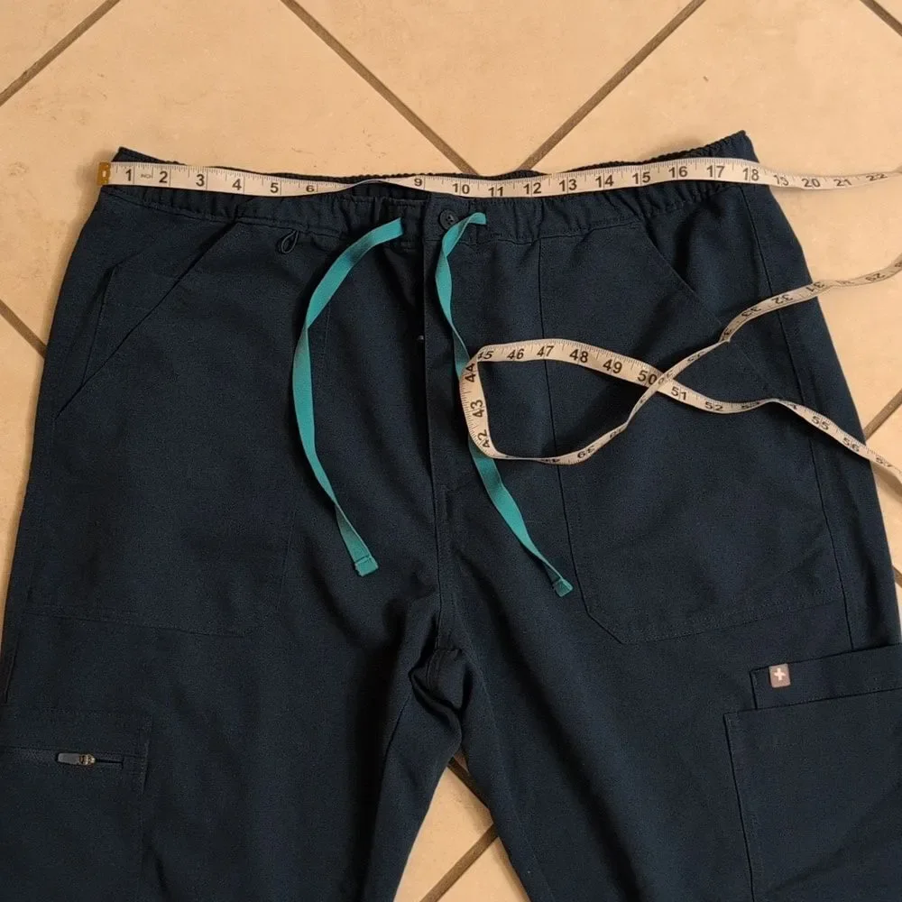 Figs Scrubs Pants Cairo Cargo Scrub Pants Caribbean Blue Zip Fly Tie Waist XL /S